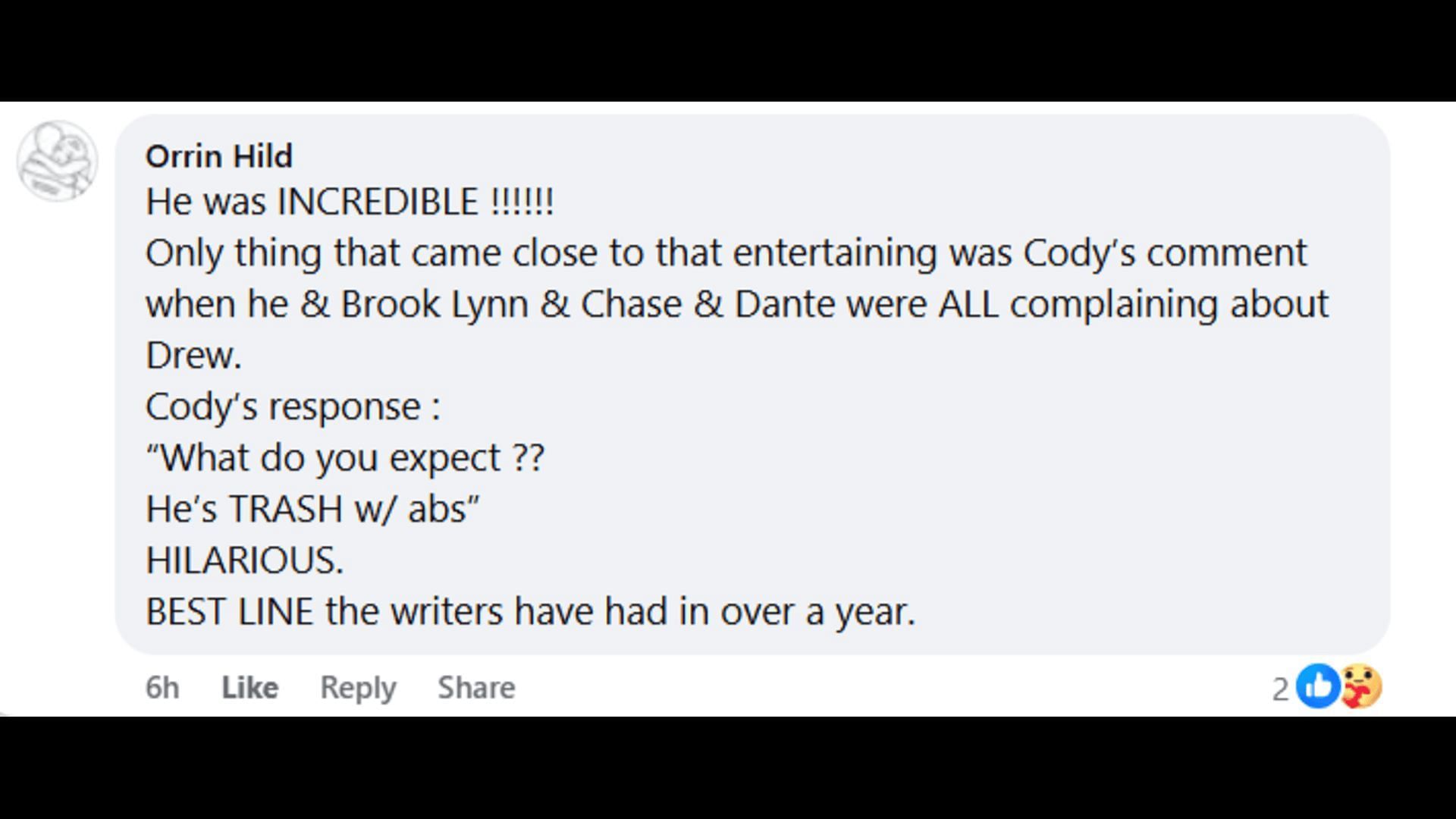 A post made by a fan, praising Gio's violin performance (Image via Facebook/General Hospital Fans - Official)